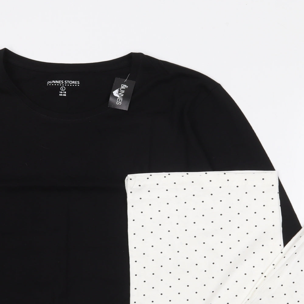 Dunnes Womens Black Polka Dot 100% Cotton Top Pyjama Set Size L