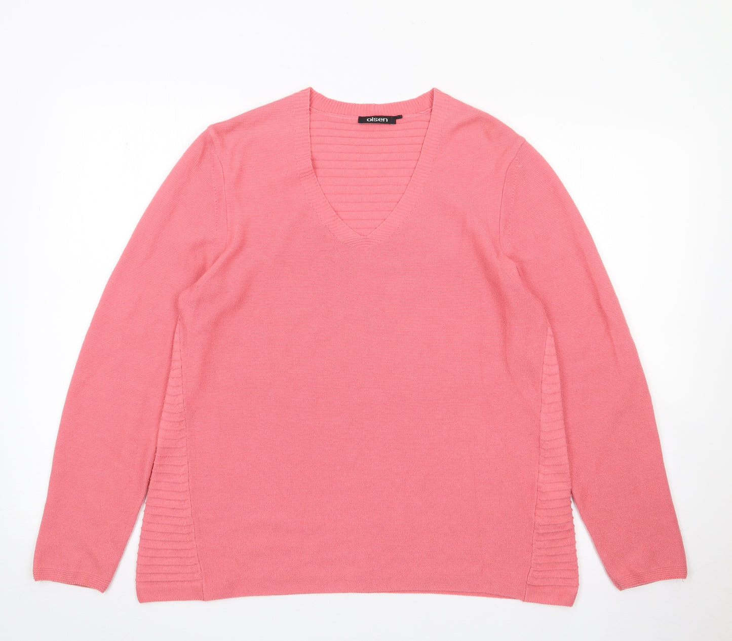 Olsen Womens Pink V-Neck  Cotton Pullover Jumper Size 14