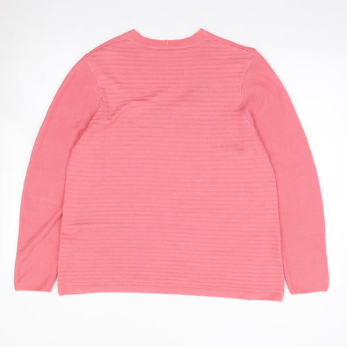 Olsen Womens Pink V-Neck  Cotton Pullover Jumper Size 14