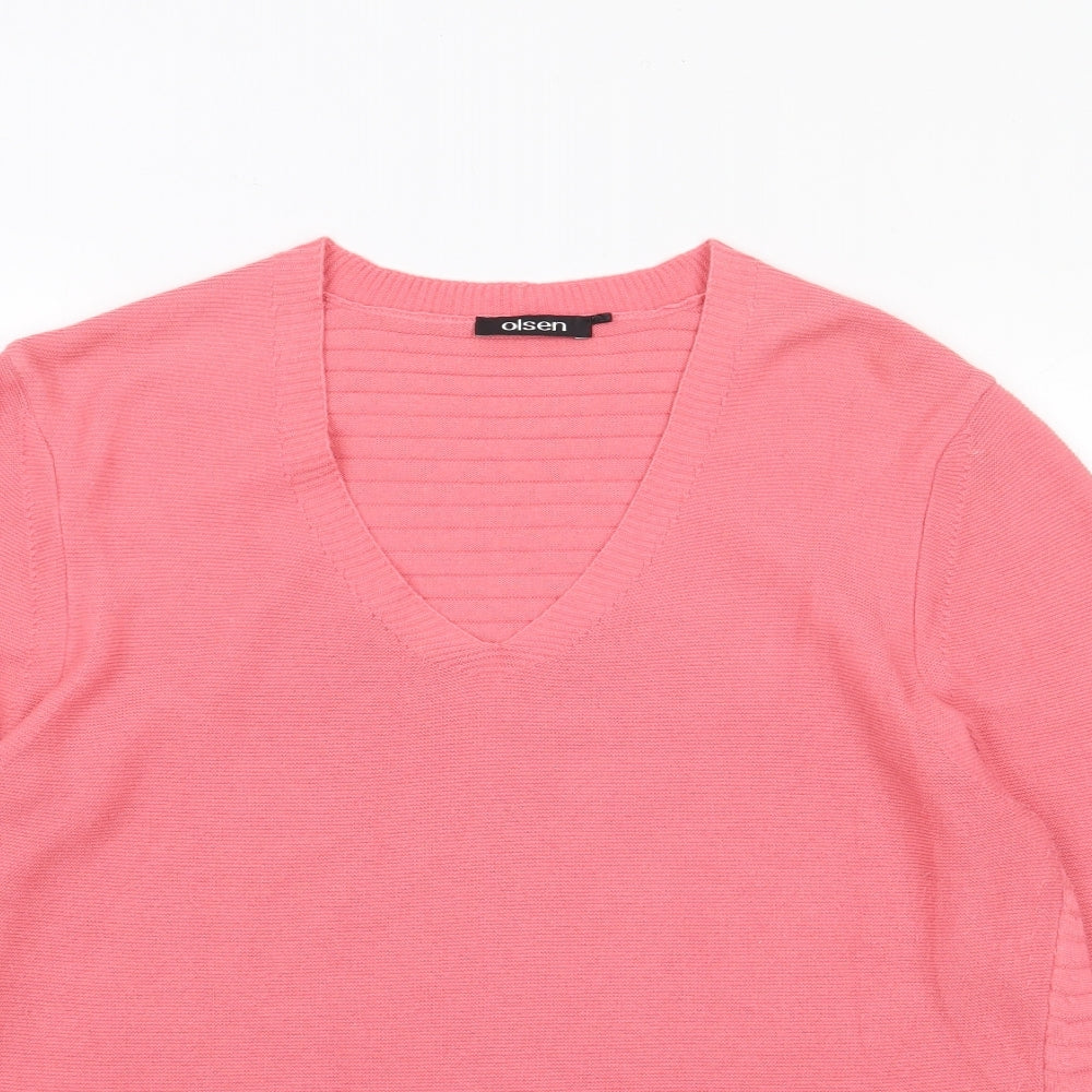 Olsen Womens Pink V-Neck  Cotton Pullover Jumper Size 14