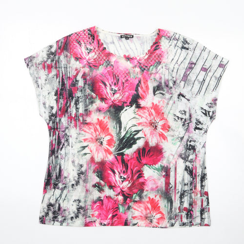 Casamia` Womens Multicoloured Floral Polyester Jersey T-Shirt Size M Round Neck