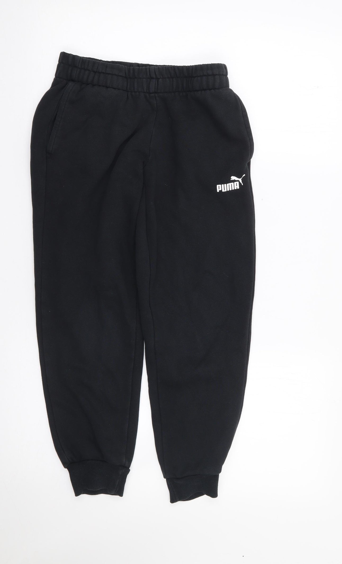 PUMA Boys Black  Cotton Jogger Trousers Size 11-12 Years L23 in Regular Drawstring