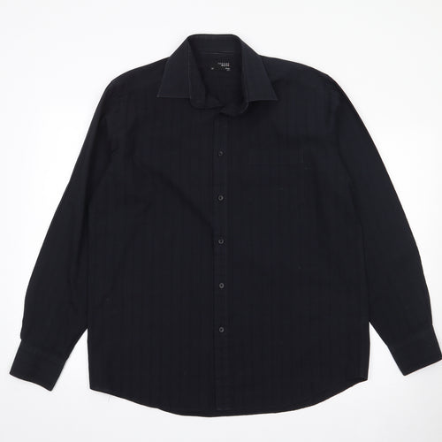 Thomas Nash Mens Black  Polyester  Button-Up Size 41 Collared Button