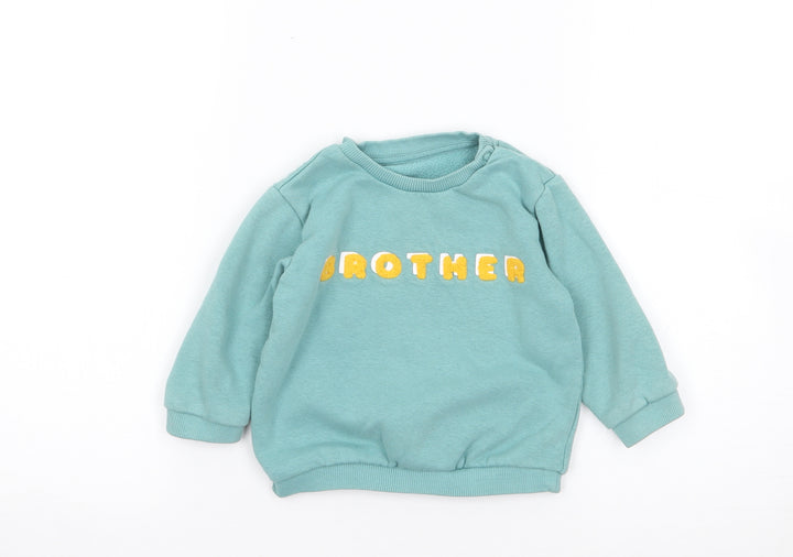 Marks and Spencer Boys Green Cotton Pullover Jumper Size 9-12 Months Pullover - Brother