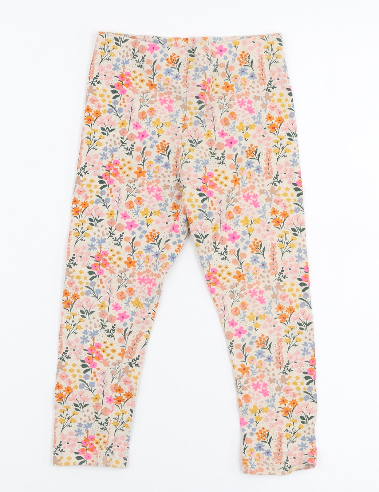 NEXT Girls Multicoloured Floral Cotton Jogger Trousers Size 3-4 Years  Slim Pullover - leggings