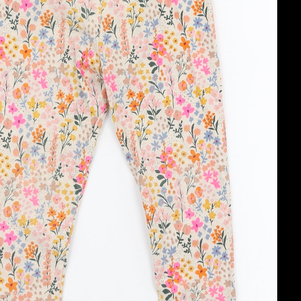 NEXT Girls Multicoloured Floral Cotton Jogger Trousers Size 3-4 Years  Slim Pullover - leggings
