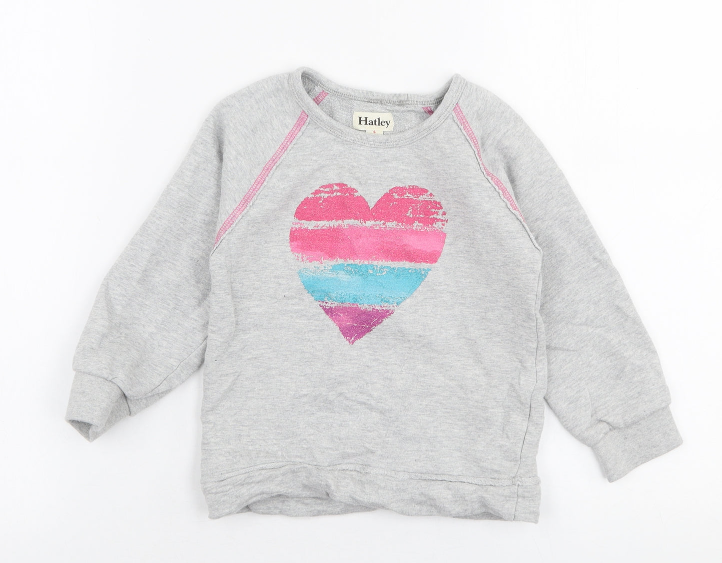 Hatley Girls Grey  Cotton Pullover Sweatshirt Size 4 Years  Pullover - Heart