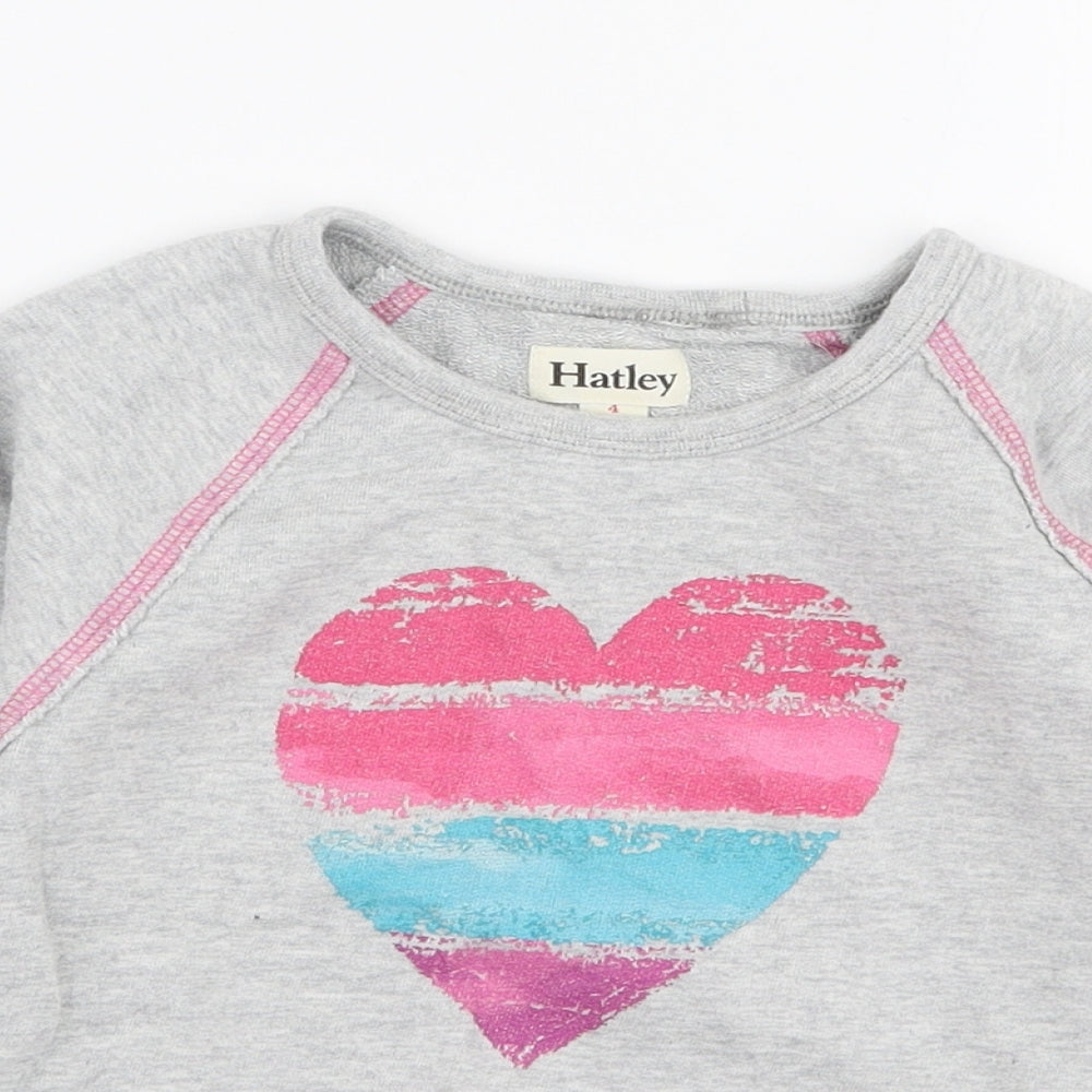 Hatley Girls Grey  Cotton Pullover Sweatshirt Size 4 Years  Pullover - Heart