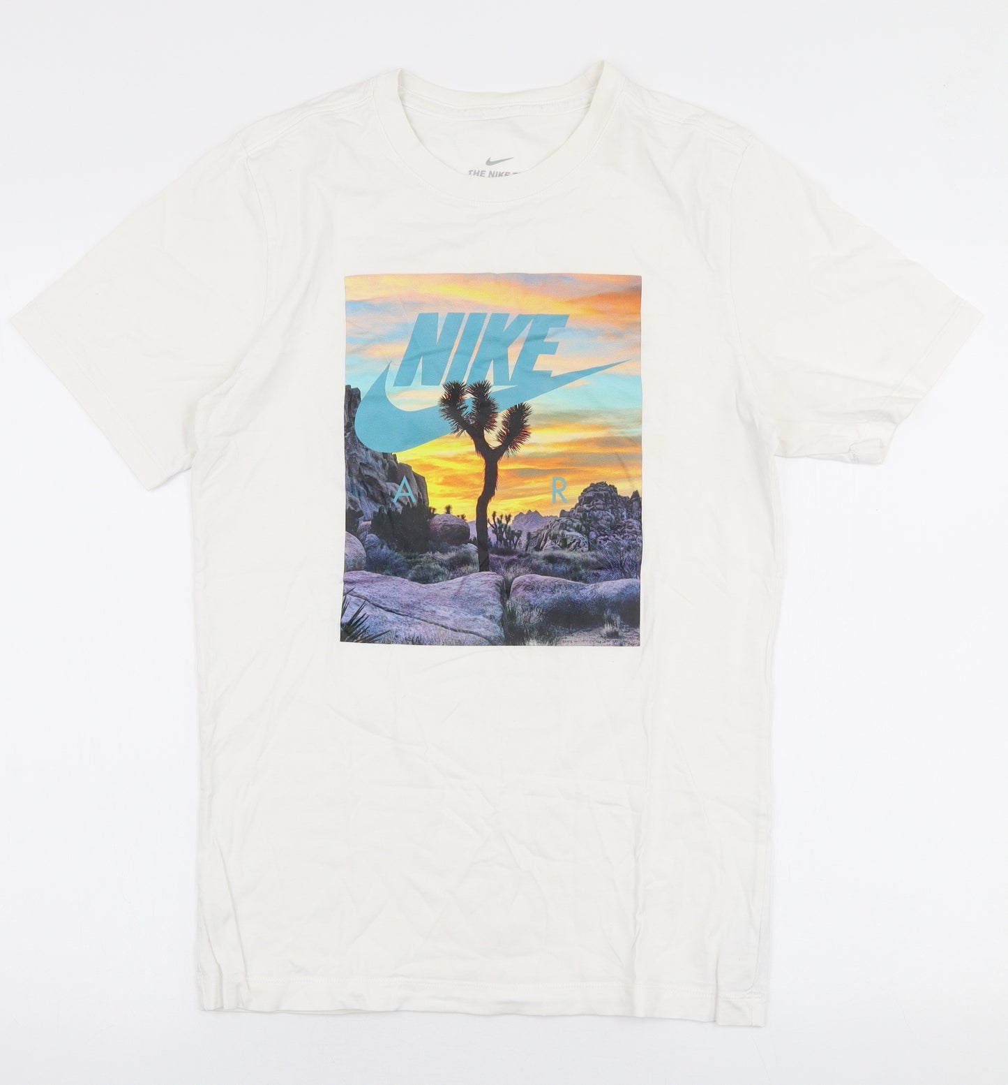 Nike Mens White  Cotton  T-Shirt Size S Round Neck  - Desert