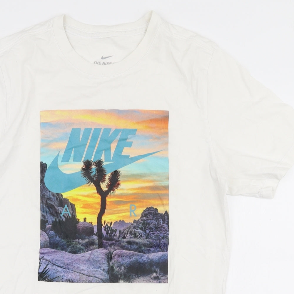 Nike Mens White  Cotton  T-Shirt Size S Round Neck  - Desert