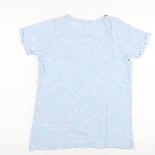 Primark Girls Blue  100% Cotton Jersey T-Shirt Size 13-14 Years Round Neck Pullover - No rain, no flowers