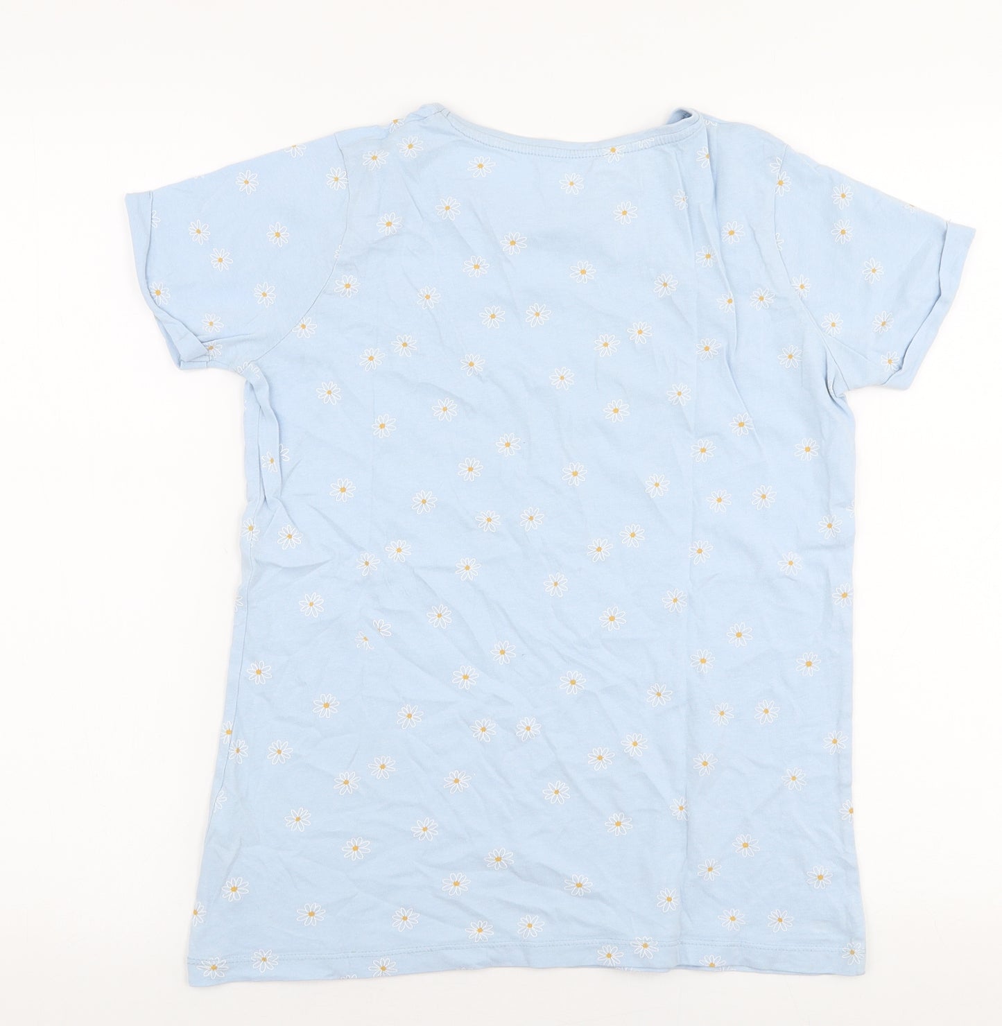 Primark Girls Blue  100% Cotton Jersey T-Shirt Size 13-14 Years Round Neck Pullover - No rain, no flowers
