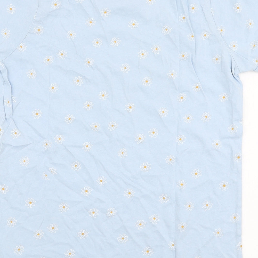Primark Girls Blue  100% Cotton Jersey T-Shirt Size 13-14 Years Round Neck Pullover - No rain, no flowers
