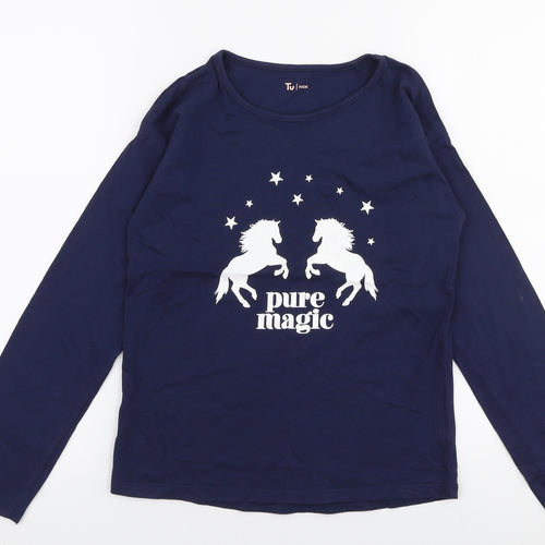 TU Girls Blue  100% Cotton Jersey T-Shirt Size 12 Years Round Neck Pullover - Unicorn