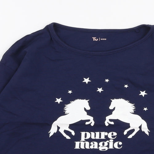 TU Girls Blue  100% Cotton Jersey T-Shirt Size 12 Years Round Neck Pullover - Unicorn
