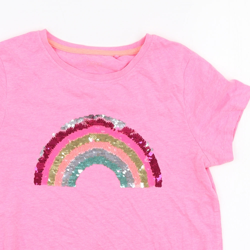 NEXT Girls Pink  Cotton Jersey T-Shirt Size 11 Years Round Neck Pullover - Rainbow
