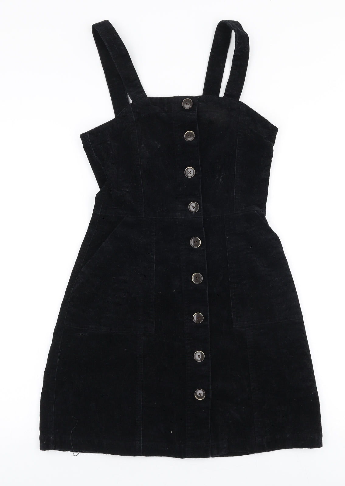 Denim co Womens Black  Cotton Pinafore/Dungaree Dress  Size 8  High Neck Button