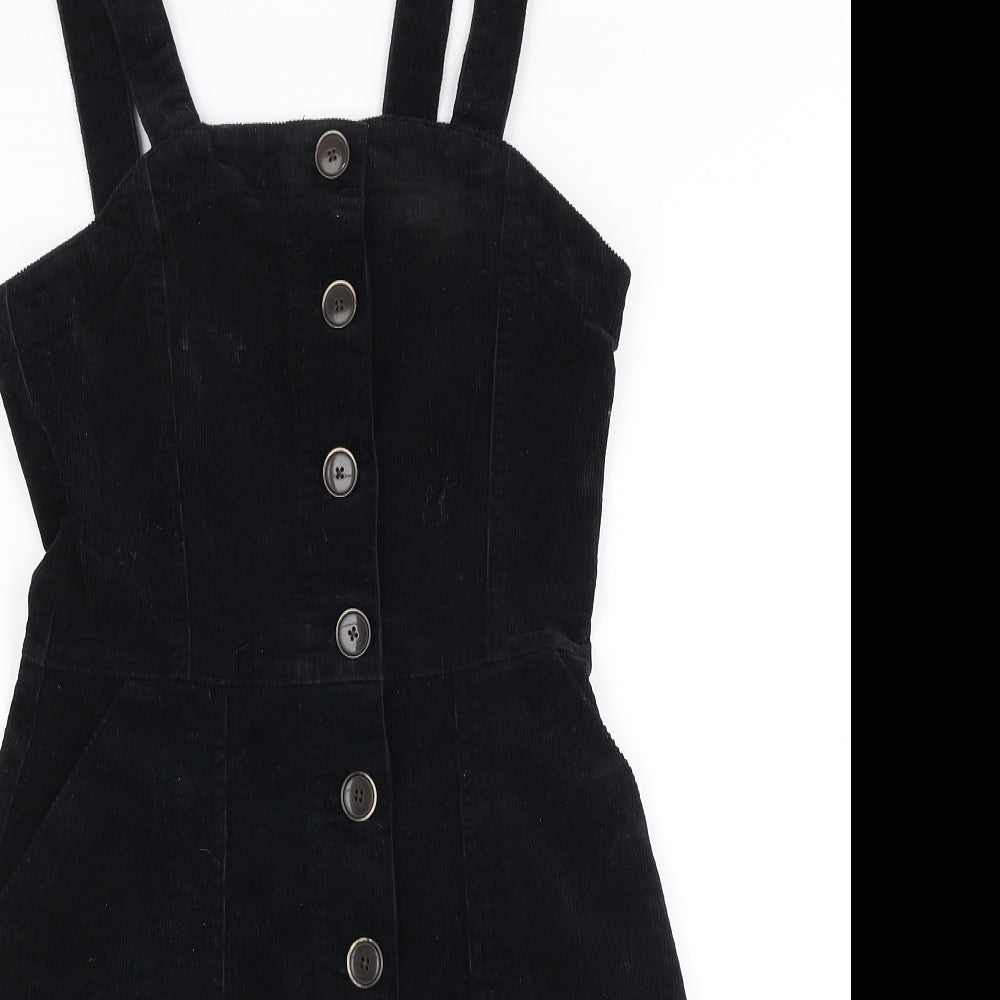 Denim co Womens Black  Cotton Pinafore/Dungaree Dress  Size 8  High Neck Button