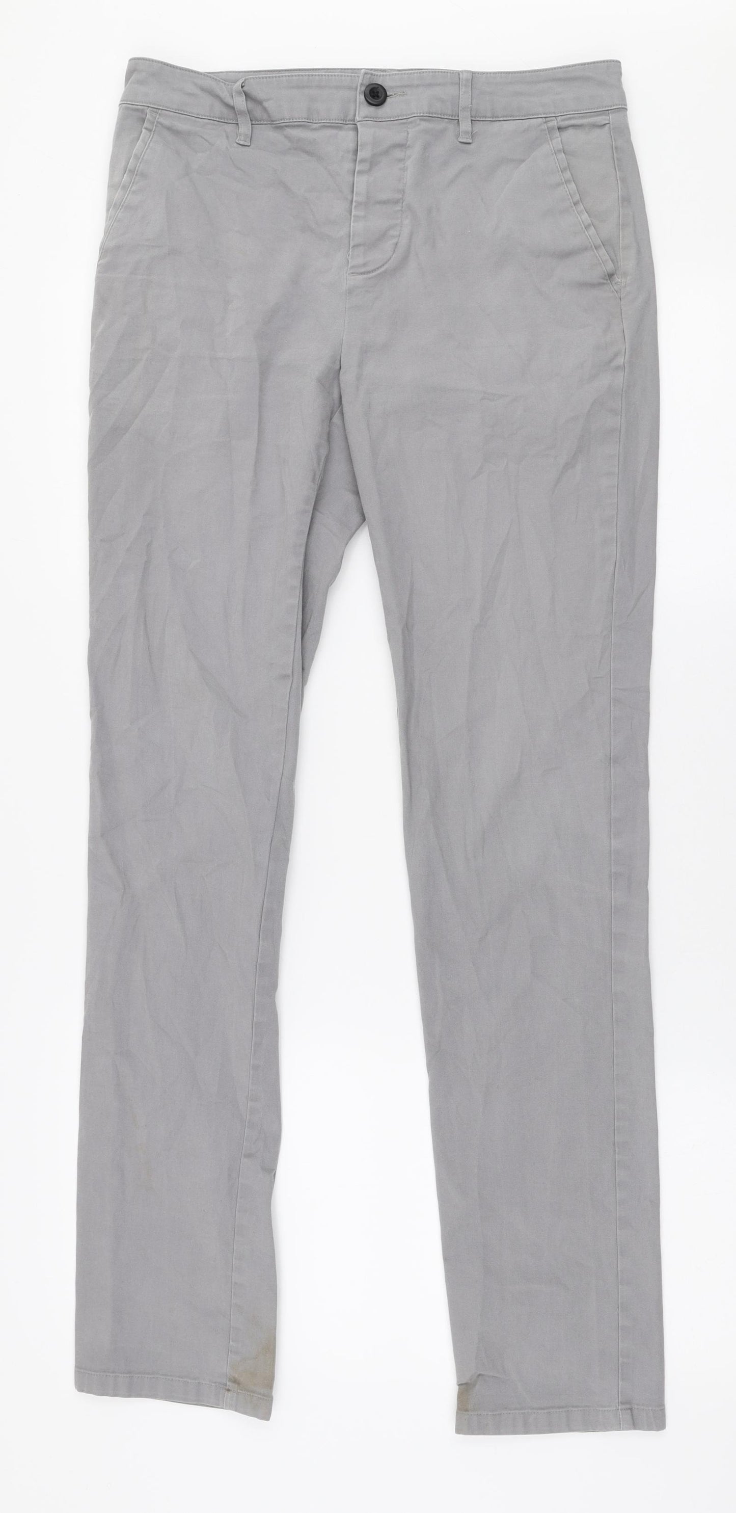 ASOS Mens Grey  Cotton Chino Trousers Size 30 in L34 in Slim Button