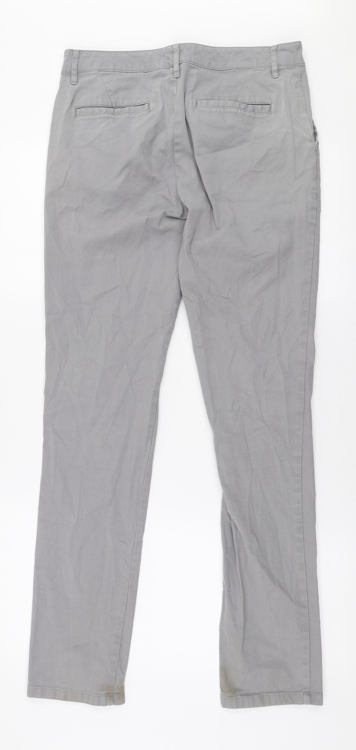 ASOS Mens Grey  Cotton Chino Trousers Size 30 in L34 in Slim Button