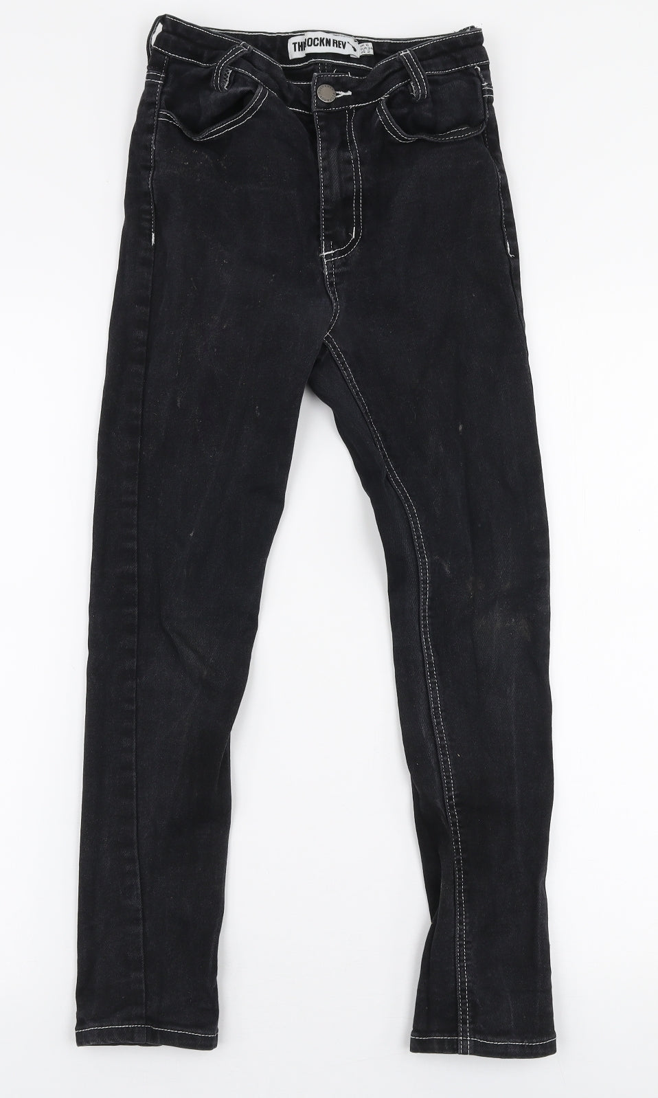 The Rockin Rev Womens Black  Cotton Skinny Jeans Size 6 L25 in Slim Zip