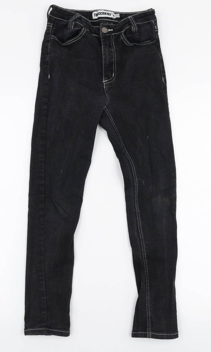 The Rockin Rev Womens Black  Cotton Skinny Jeans Size 6 L25 in Slim Zip