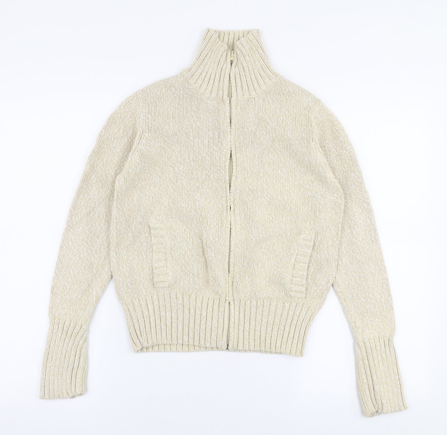 Papaya Womens Beige High Neck  100% Cotton Full Zip Jumper Size 12