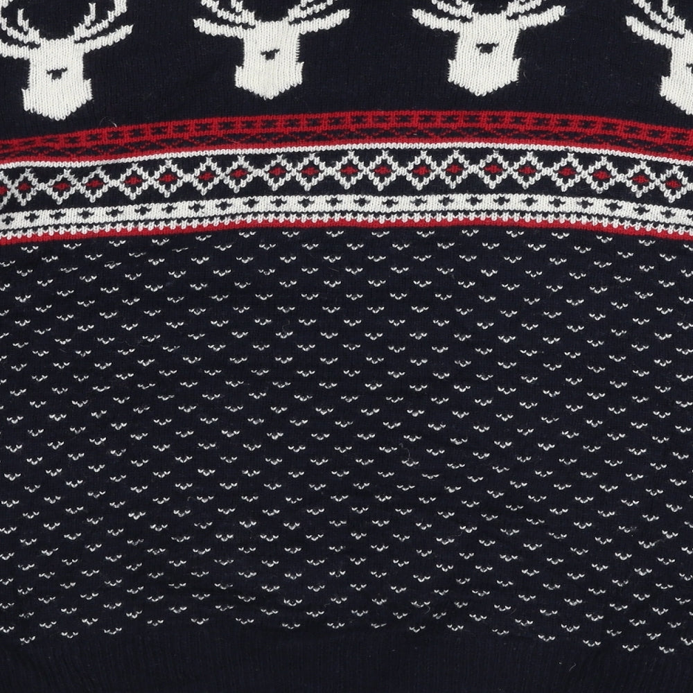 John Lewis Mens Blue Round Neck Fair Isle Cotton Pullover Jumper Size M   - christmas