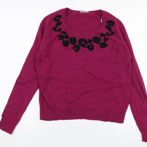 Jo Y Jo Womens Purple Round Neck  Polyester Pullover Jumper Size XS