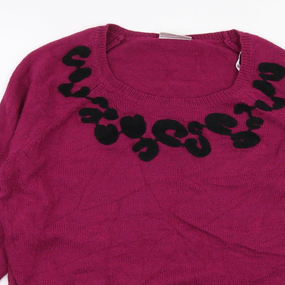 Jo Y Jo Womens Purple Round Neck  Polyester Pullover Jumper Size XS