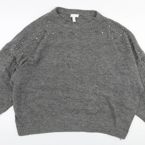 H&M Womens Grey Round Neck  Acrylic Pullover Jumper Size M