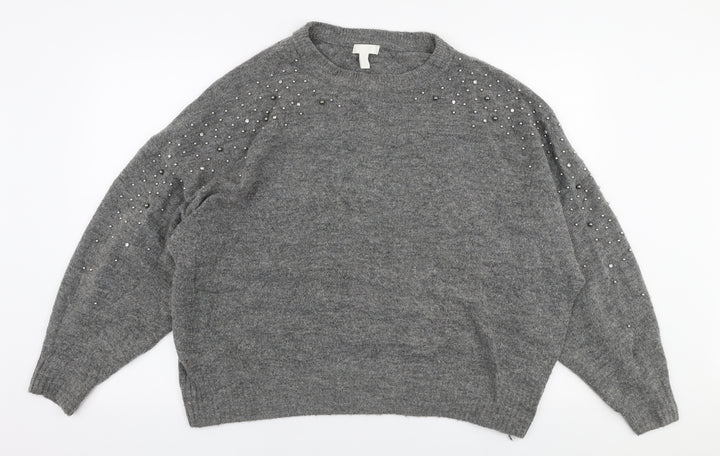 H&M Womens Grey Round Neck  Acrylic Pullover Jumper Size M