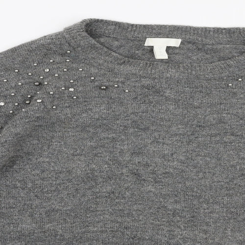 H&M Womens Grey Round Neck  Acrylic Pullover Jumper Size M