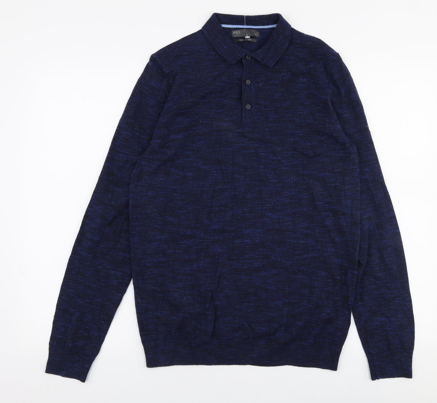 Marks and Spencer Mens Blue  Cotton  Polo Size S Collared Button