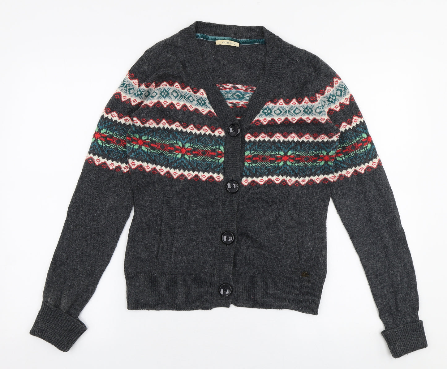 H D Lee Womens Multicoloured V-Neck Fair Isle Cotton Cardigan Jumper Size S