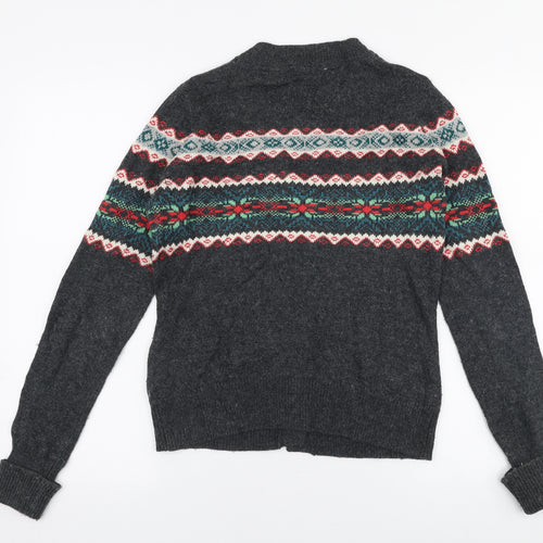 H D Lee Womens Multicoloured V-Neck Fair Isle Cotton Cardigan Jumper Size S