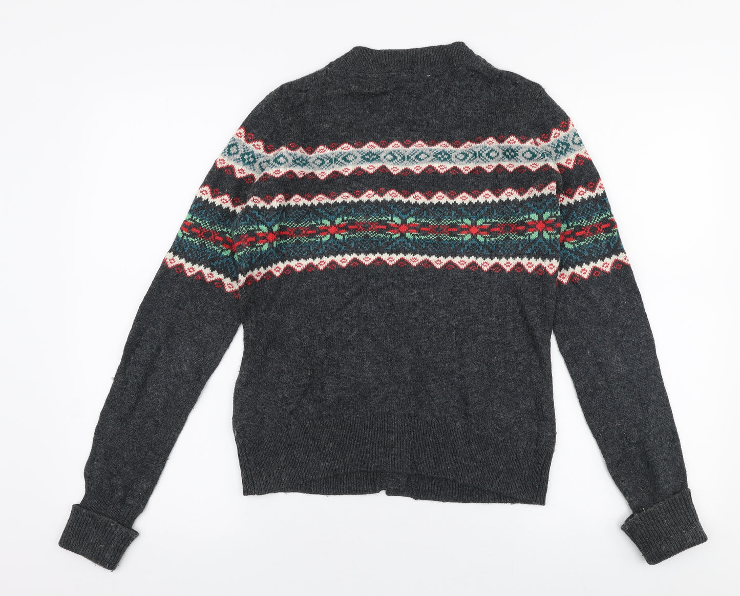 H D Lee Womens Multicoloured V-Neck Fair Isle Cotton Cardigan Jumper Size S