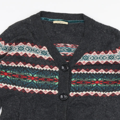 H D Lee Womens Multicoloured V-Neck Fair Isle Cotton Cardigan Jumper Size S