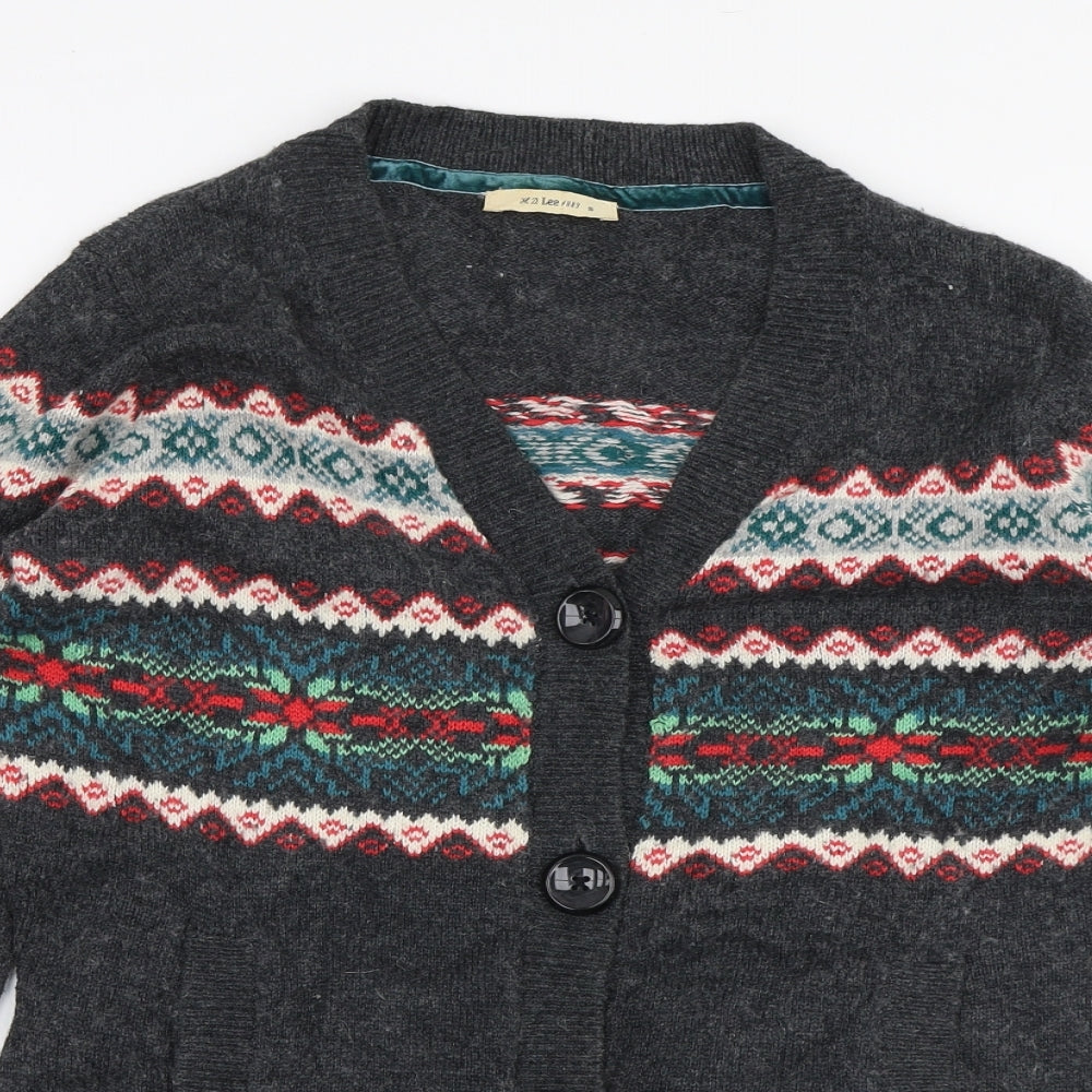 H D Lee Womens Multicoloured V-Neck Fair Isle Cotton Cardigan Jumper Size S