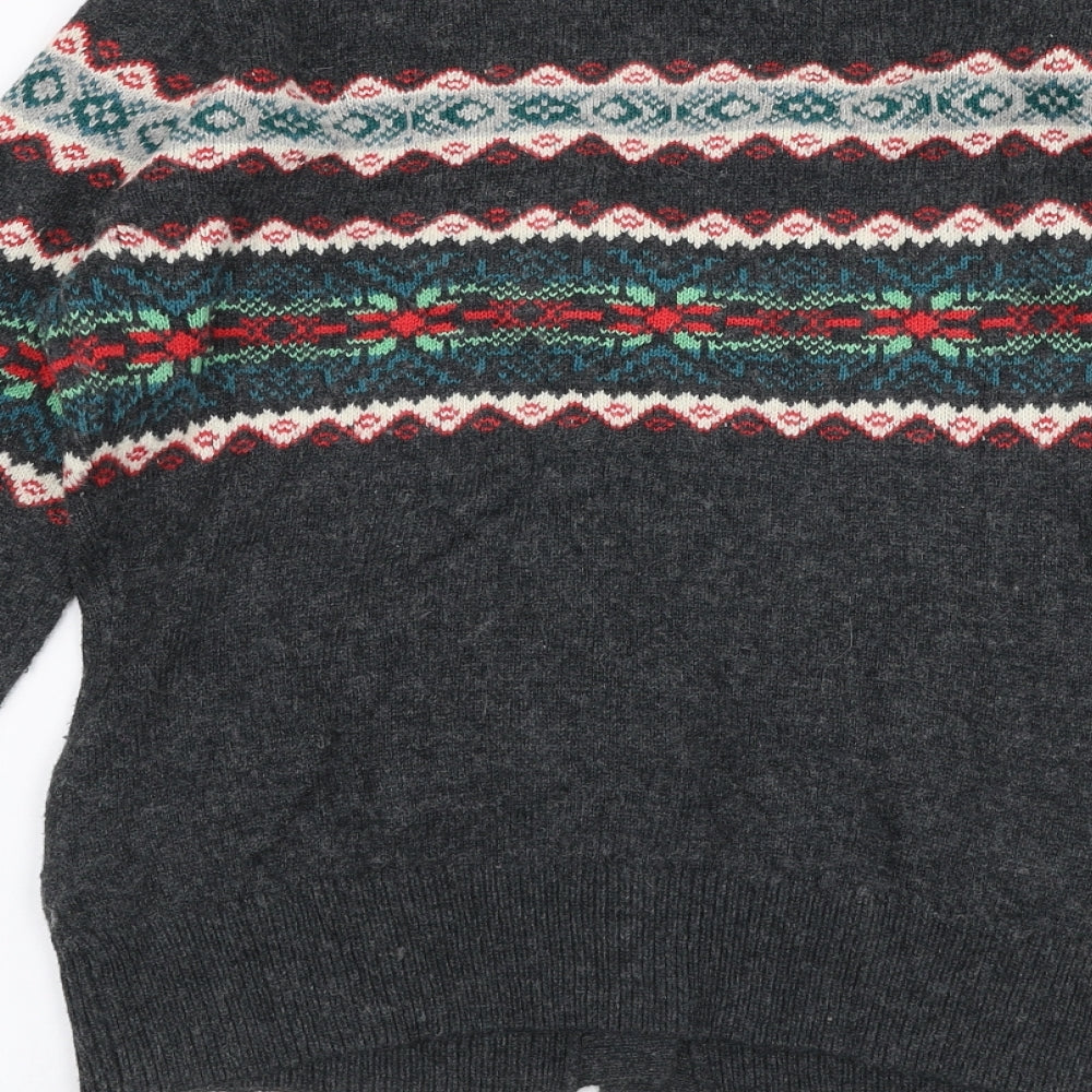 H D Lee Womens Multicoloured V-Neck Fair Isle Cotton Cardigan Jumper Size S
