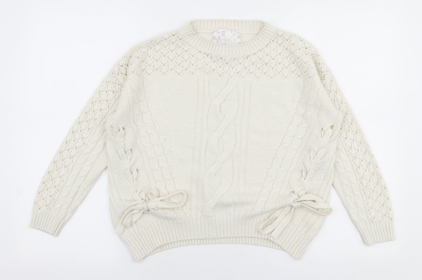 Falmer Heritage Womens White Round Neck  Acrylic Pullover Jumper Size 14