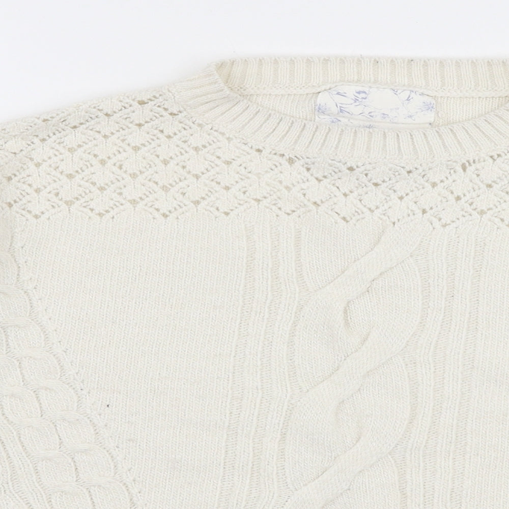 Falmer Heritage Womens White Round Neck  Acrylic Pullover Jumper Size 14