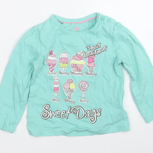 Lupilu Girls Green  Cotton Pullover T-Shirt Size 2 Years Round Neck