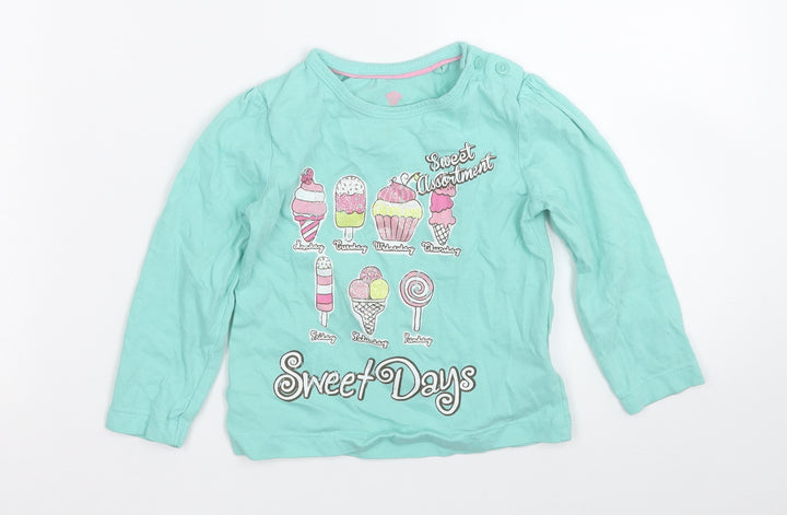 Lupilu Girls Green  Cotton Pullover T-Shirt Size 2 Years Round Neck
