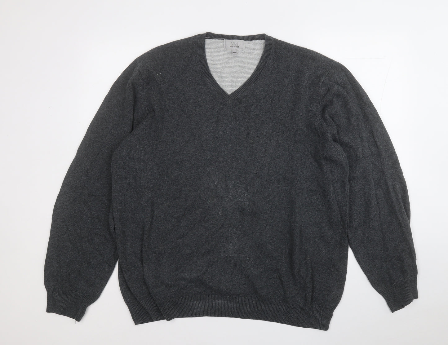 Marks and Spencer Mens Grey V-Neck  Acrylic Pullover Jumper Size 2XL