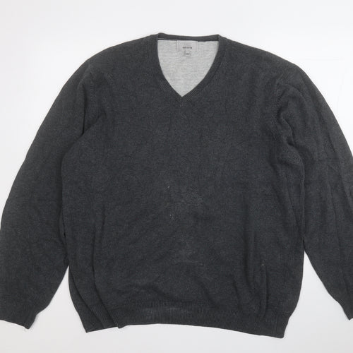 Marks and Spencer Mens Grey V-Neck  Acrylic Pullover Jumper Size 2XL