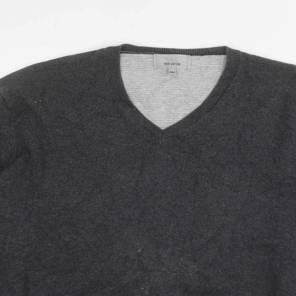 Marks and Spencer Mens Grey V-Neck  Acrylic Pullover Jumper Size 2XL