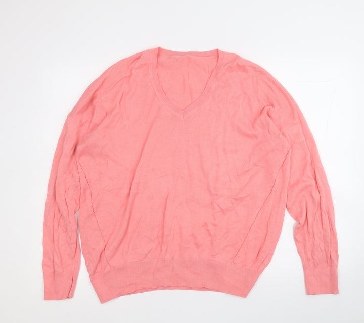 Dunnes Stores Womens Pink V-Neck Cotton Pullover Jumper Size L