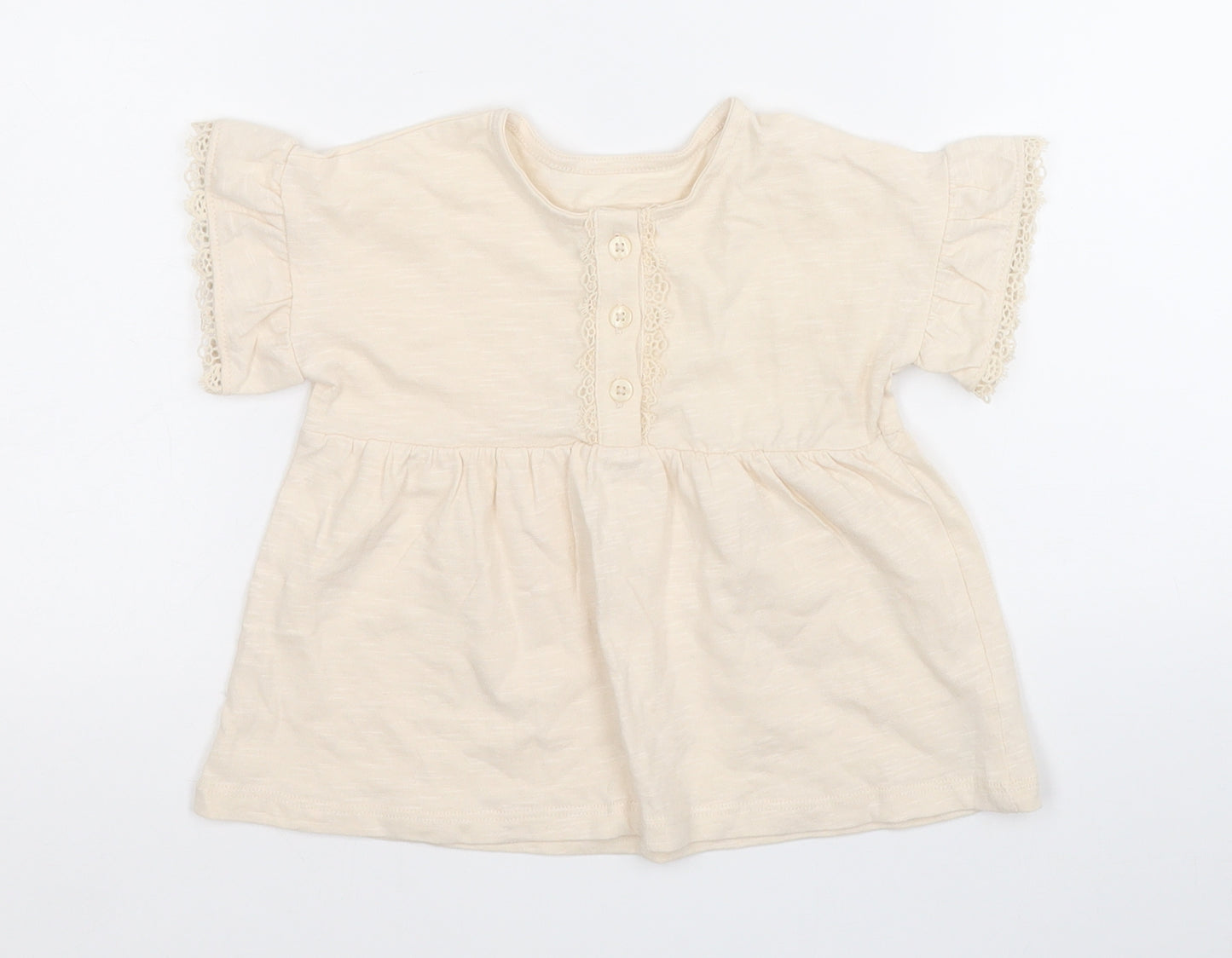 George Girls Beige  Cotton Pullover T-Shirt Size 9-12 Months Round Neck