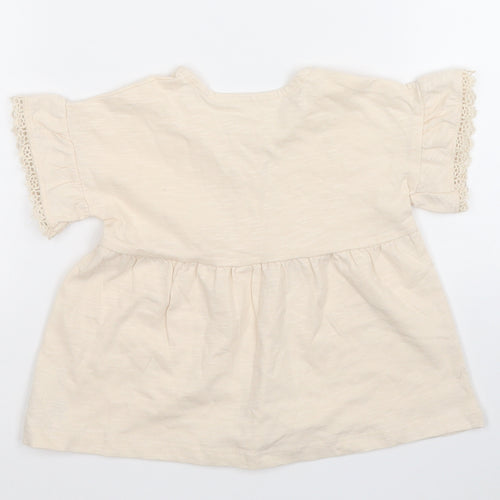 George Girls Beige  Cotton Pullover T-Shirt Size 9-12 Months Round Neck